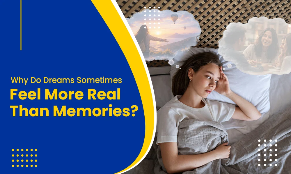 Woman lying in bed imagining dream scenes, illustrating why dreams sometimes feel more real than memories.